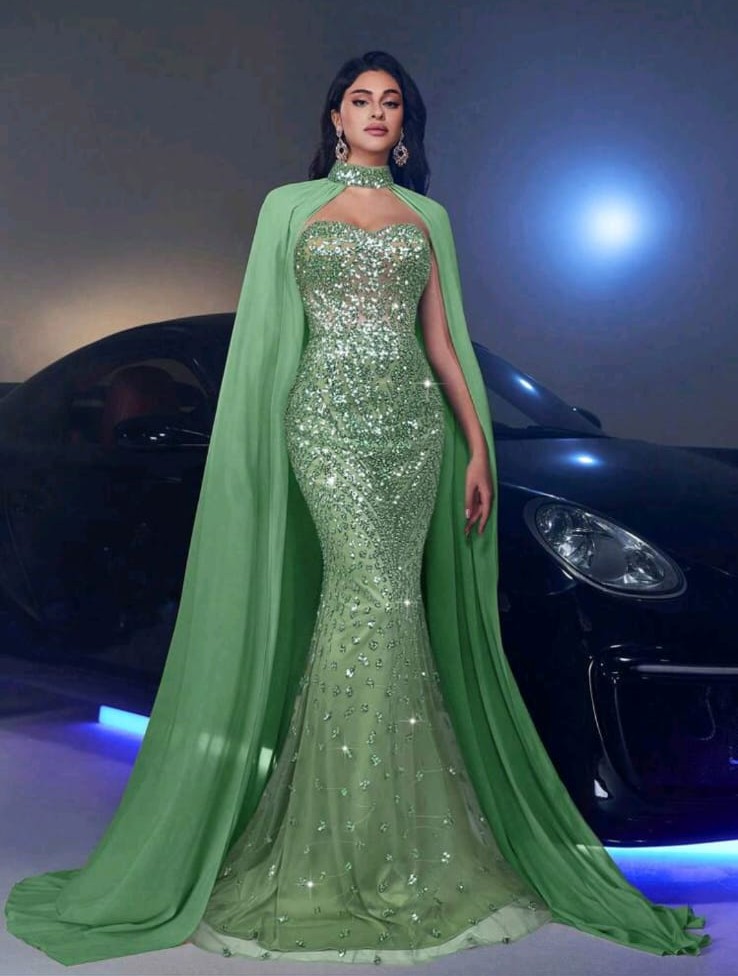 Vestido Verde Capa Brilho