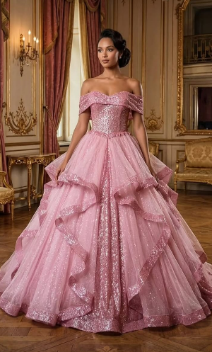 Vestido Rosa Babados Debutante