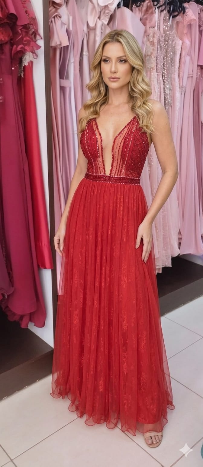 Vestido Rubi Tule Bordado