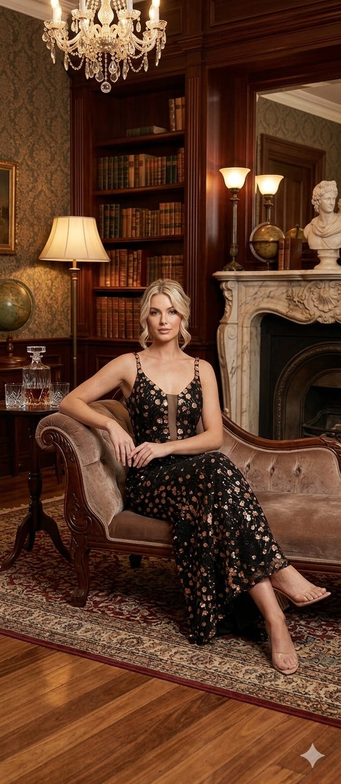 Vestido Noir Dourado