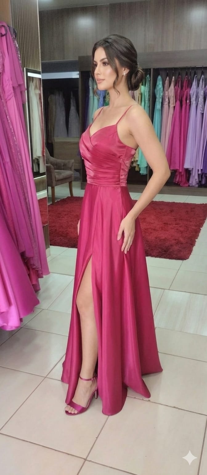 Vestido Framboesa Cetim
